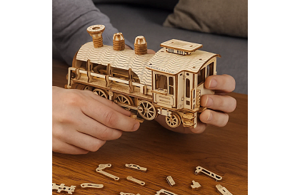 3D drewniane puzzle - Lokomotywa parowa z tendrem