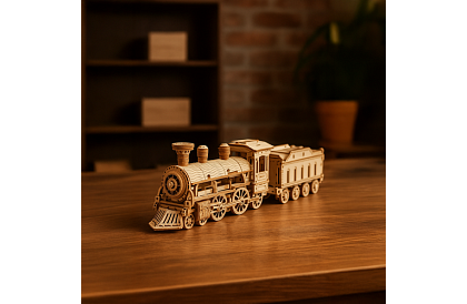 3D drewniane puzzle - Lokomotywa parowa z tendrem