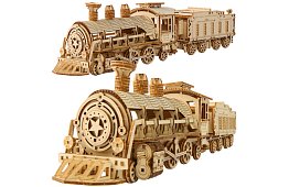3D drewniane puzzle - Lokomotywa parowa z tendrem