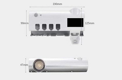 Uchwyt na szczoteczki do zębów z dozownikiem pasty i sterylizatorem UV