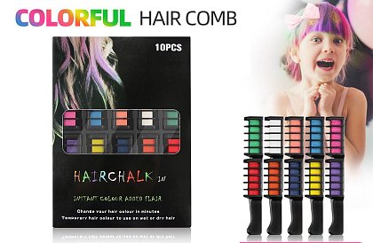 Grzebienie z zmywalnymi kolorowymi kredkami do włosów - 10 kolorów