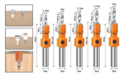 Pogłębiacz z wiertłem do drewna - zestaw 5 sztuk