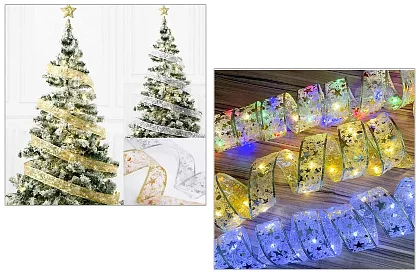 Świąteczna świecąca wstążka LED - Ribbon Silver – 10 metrów