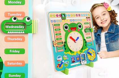 Drewniany interaktywny kalendarz dla dzieci - Żaba
