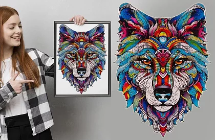 Drewniane puzzle wilk - 170 elementów - 38 x 27 cm