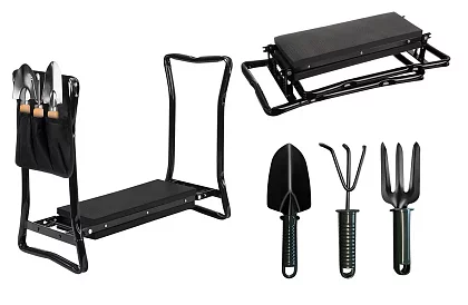 Składane siedzisko ogrodowe 3w1 – klęcznik, ławka i organizer z narzędziami
