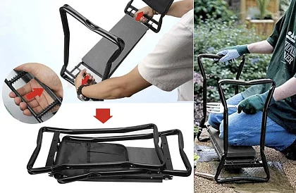 Składane siedzisko ogrodowe 3w1 – klęcznik, ławka i organizer z narzędziami