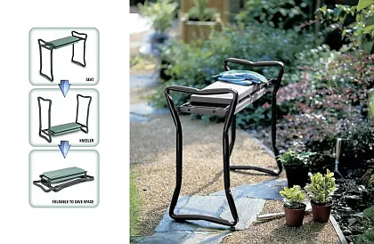 Składane siedzisko ogrodowe 3w1 – klęcznik, ławka i organizer z narzędziami