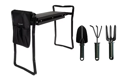 Składane siedzisko ogrodowe 3w1 – klęcznik, ławka i organizer z narzędziami