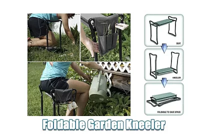 Składane siedzisko ogrodowe 3w1 – klęcznik, ławka i organizer z narzędziami