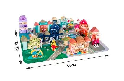 Drewniane klocki – Miasto 115 szt. z podkładką