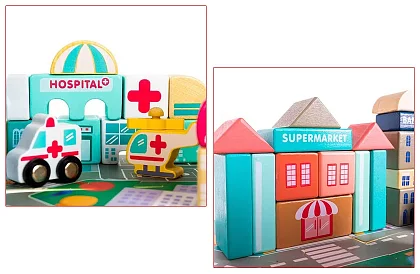 Drewniane klocki – Miasto 115 szt. z podkładką