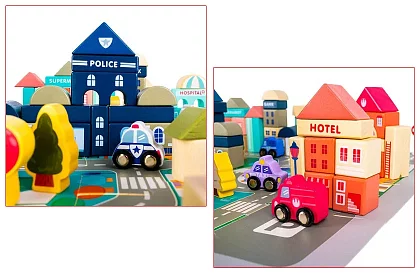 Drewniane klocki – Miasto 115 szt. z podkładką