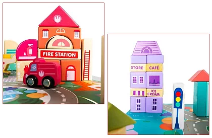 Drewniane klocki – Miasto 115 szt. z podkładką