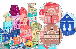 Drewniane klocki – Miasto 115 szt. z podkładką