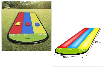 Potrójna zjeżdżalnia wodna z fontanną + 3 pontony