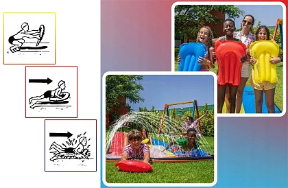 Potrójna zjeżdżalnia wodna z fontanną + 3 pontony