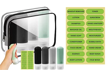 Podróżne buteleczki na kosmetyki do samolotu – zestaw z kosmetyczką