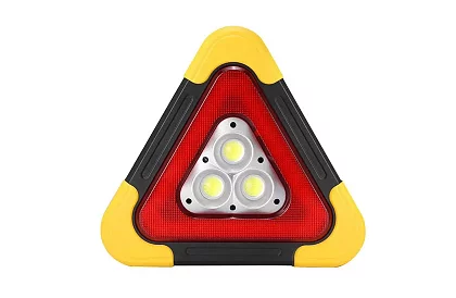LED trójkąt ostrzegawczy z latarką, powerbankiem i ładowaniem solarnym