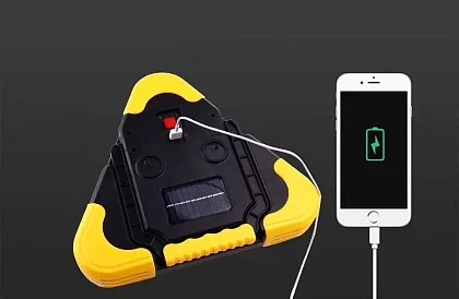 LED trójkąt ostrzegawczy z latarką, powerbankiem i ładowaniem solarnym