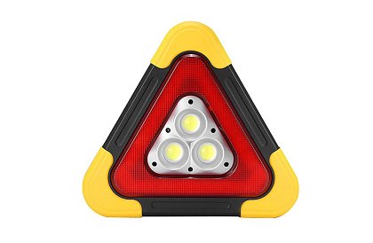 LED trójkąt ostrzegawczy z latarką, powerbankiem i ładowaniem solarnym