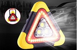 LED trójkąt ostrzegawczy z latarką, powerbankiem i ładowaniem solarnym