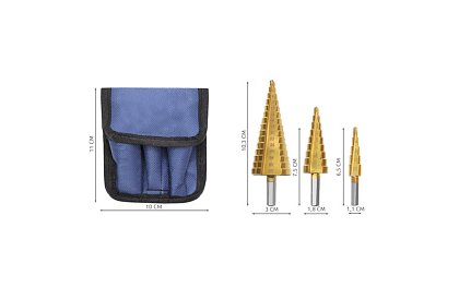 Zestaw wierteł stożkowych do blachy - 3szt