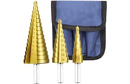 Zestaw wierteł stożkowych do blachy - 3szt