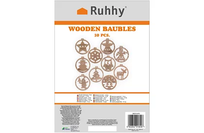 Drewniane ozdoby świąteczne – zestaw 10 sztuk z sznurkiem
