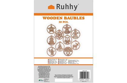 Drewniane ozdoby świąteczne – zestaw 10 sztuk z sznurkiem