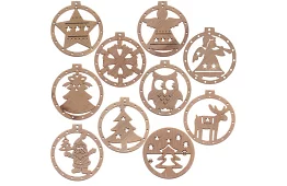 Drewniane ozdoby świąteczne – zestaw 10 sztuk z sznurkiem