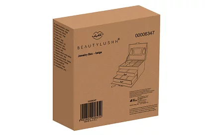 Elegancka szkatułka na biżuterię – beżowa z zamkiem i satynowym wykończeniem