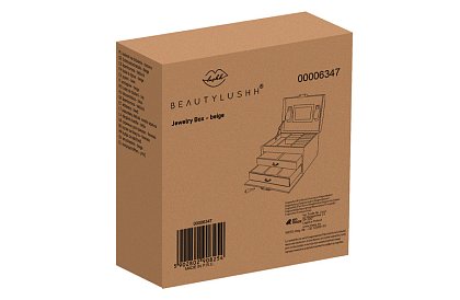 Elegancka szkatułka na biżuterię – beżowa z zamkiem i satynowym wykończeniem