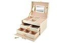 Elegancka szkatułka na biżuterię – beżowa z zamkiem i satynowym wykończeniem