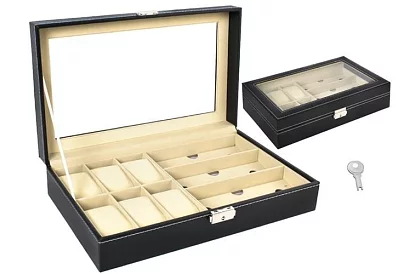 Organizator na zegarki i okulary – elegancka skrzynka na przechowywanie - Czarny