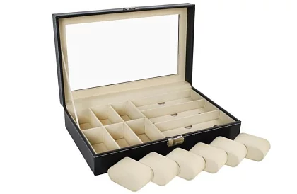 Organizator na zegarki i okulary – elegancka skrzynka na przechowywanie - Czarny