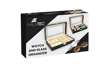 Organizator na zegarki i okulary – elegancka skrzynka na przechowywanie - Czarny