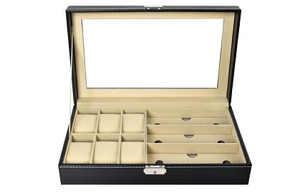 Organizator na zegarki i okulary – elegancka skrzynka na przechowywanie - Czarny