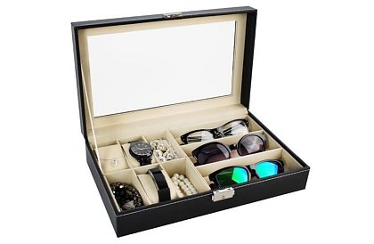Organizator na zegarki i okulary – elegancka skrzynka na przechowywanie - Czarny
