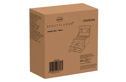 Elegancka szkatułka na biżuterię – czarna z zamkiem i satynowym wykończeniem