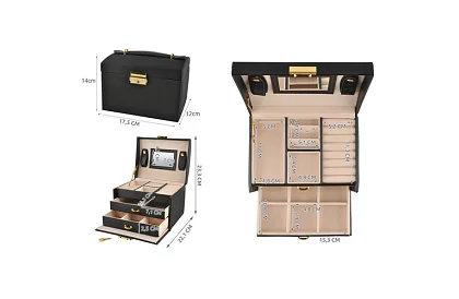 Elegancka szkatułka na biżuterię – czarna z zamkiem i satynowym wykończeniem