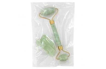 Jadeitowy wałek do masażu twarzy + płytka gua sha