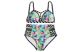 Kostium kąpielowy w kwiatowy wzór z wysokim stanem – rozmiar S