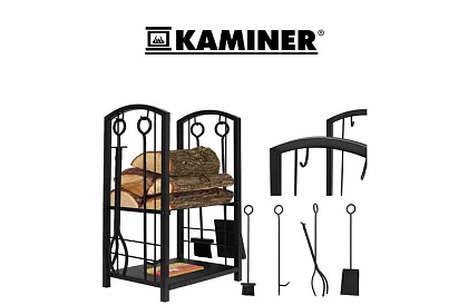 Stojak na drewno do kominka z akcesoriami PK011