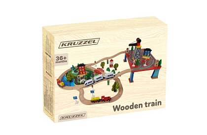 Drewniana kolejka z pociągiem na baterie – 88 elementów