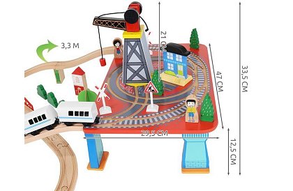 Drewniana kolejka z pociągiem na baterie – 88 elementów