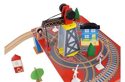 Drewniana kolejka z pociągiem na baterie – 88 elementów