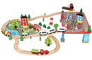 Drewniana kolejka z pociągiem na baterie – 88 elementów
