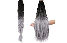 Syntetyczne ombre warkocze na włosy czarno-szare