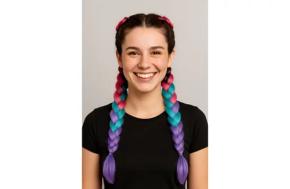 Syntetyczne ombre warkocze różowo-niebiesko-fioletowe